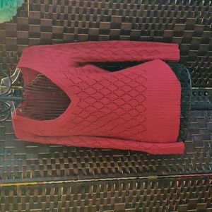 Dark red V neck tunic sweater